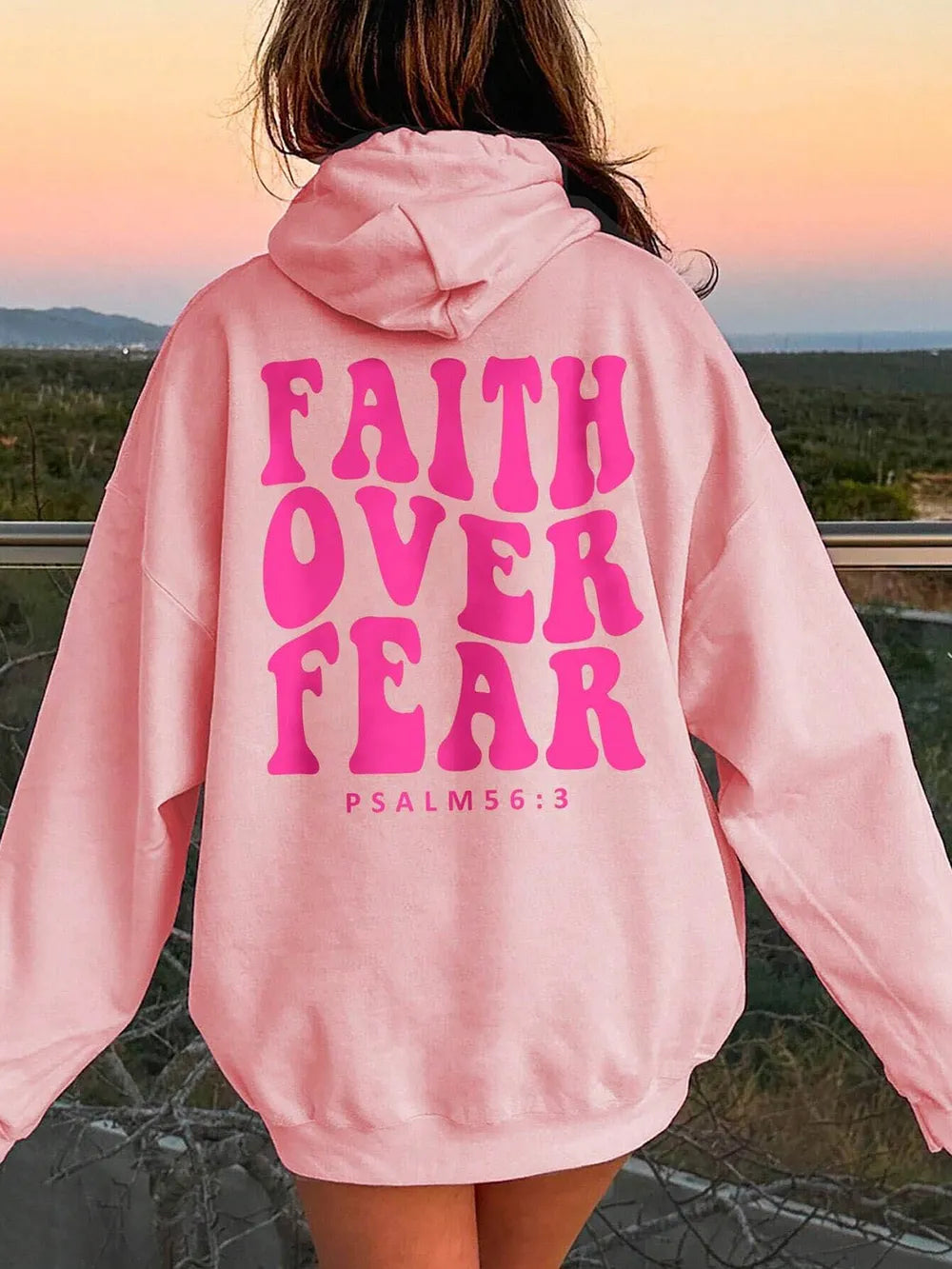 Fashorio Pink / S FAITH OVER FEAR Dropped Shoulder Hoodie