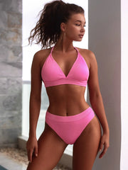 Fashorio Pink / S Tied Halter Neck Bikini Set