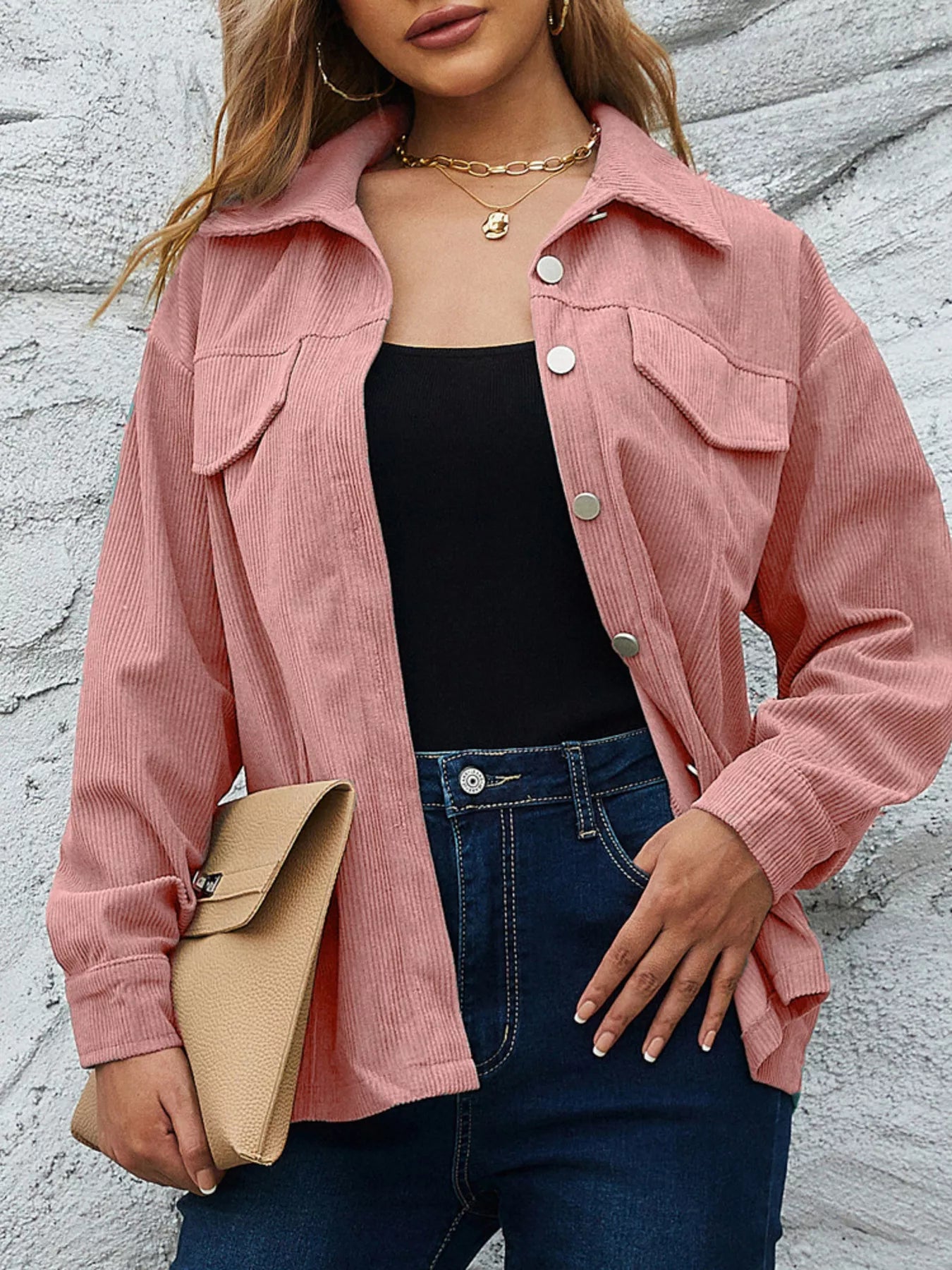 Fashorio Pinkish / S Casual Corduroy Button-Down Jacket