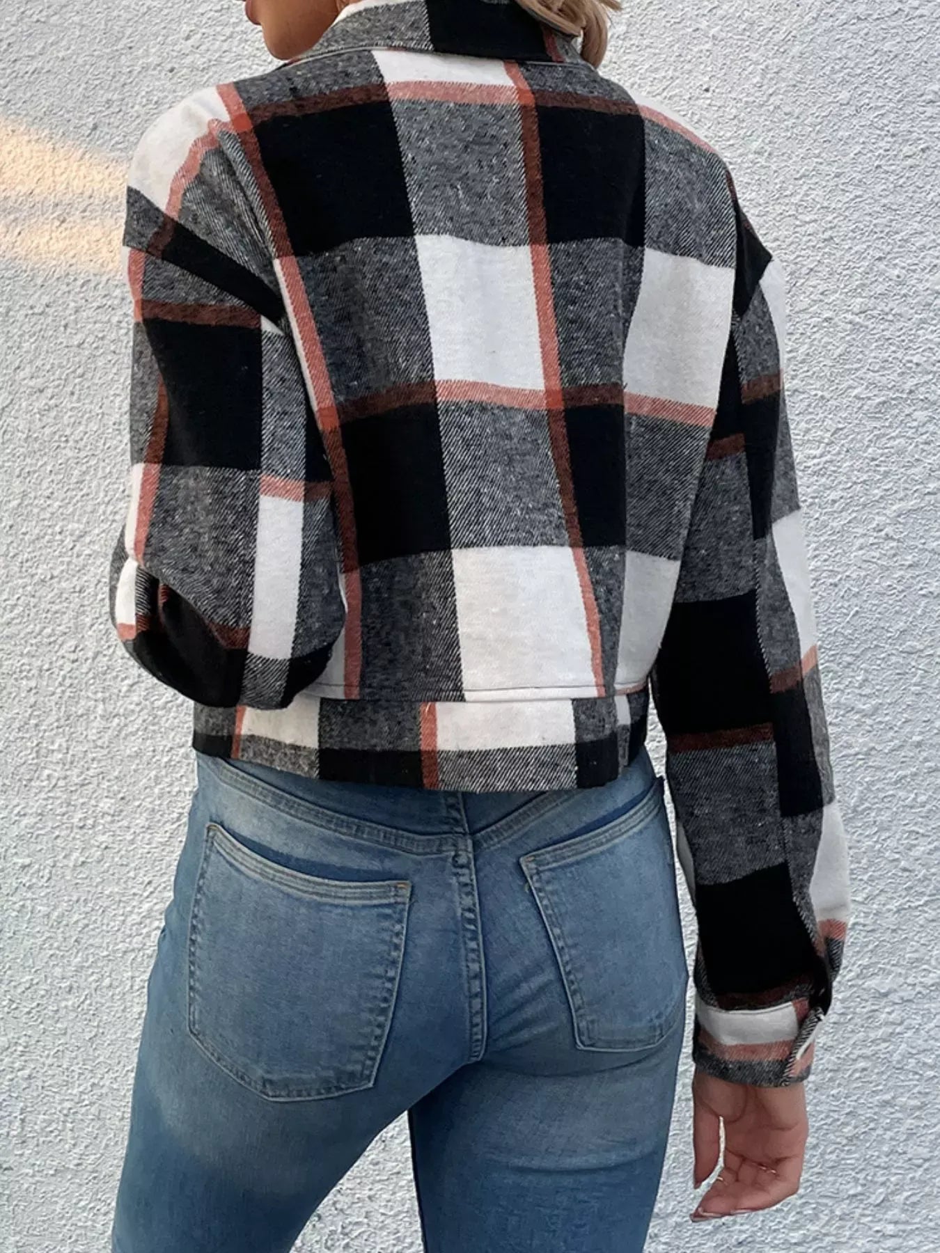 Fashorio Plaid Button-Down Crop Jacket