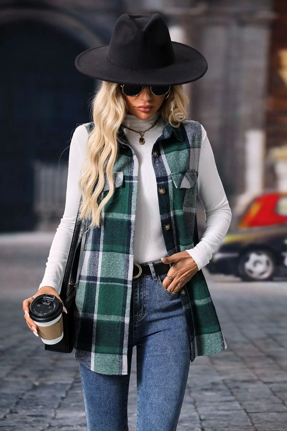 Fashorio Plaid Button Up Vest Coat
