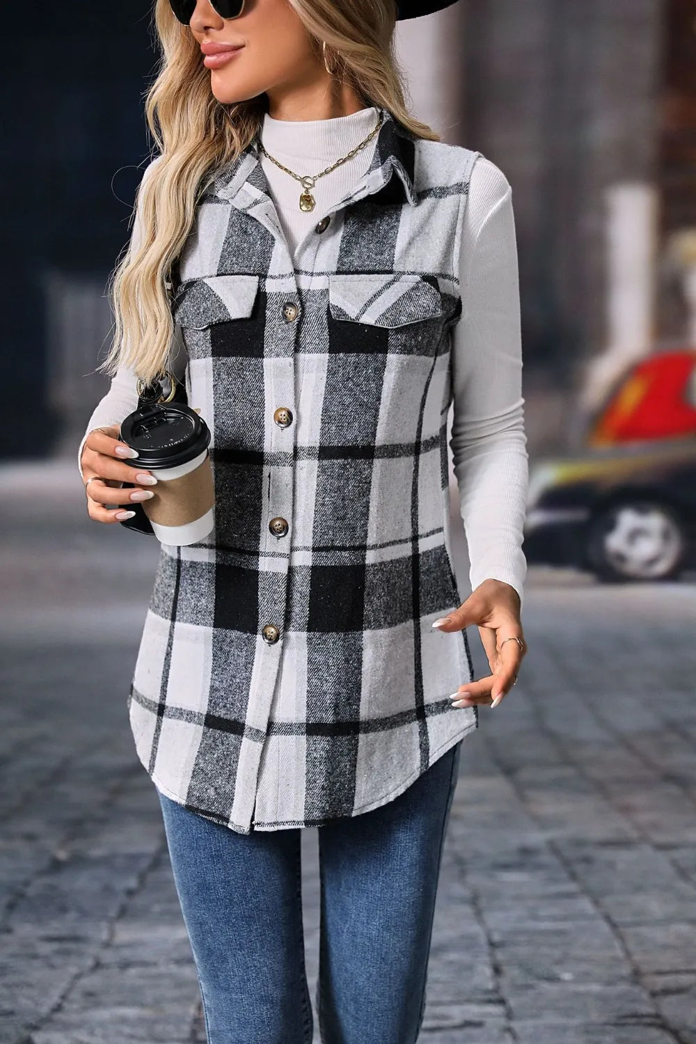 Fashorio Plaid Button Up Vest Coat