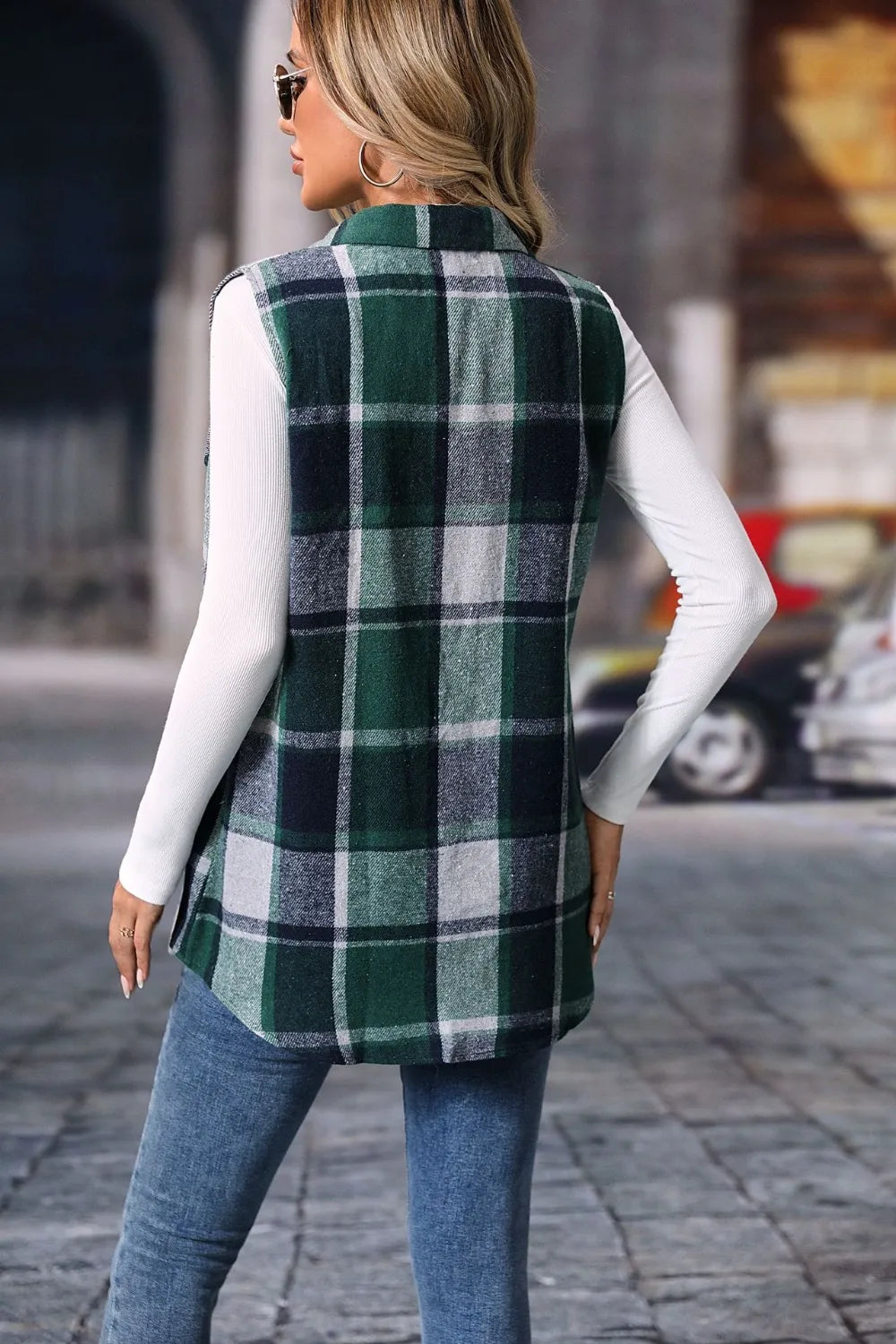 Fashorio Plaid Button Up Vest Coat