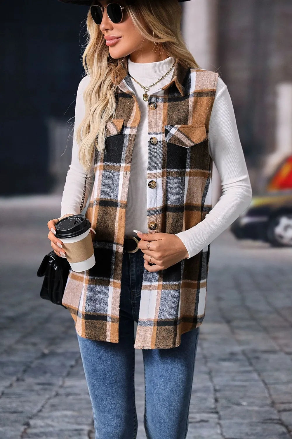 Fashorio Plaid Button Up Vest Coat