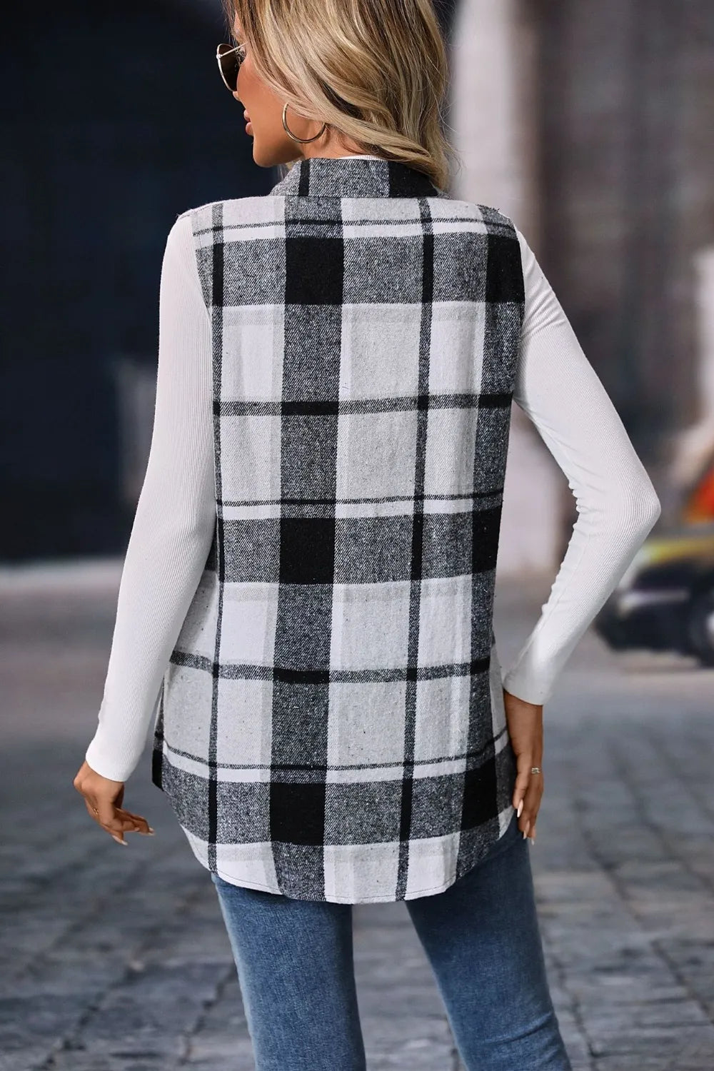 Fashorio Plaid Button Up Vest Coat