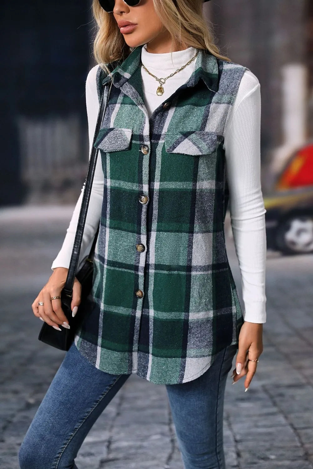 Fashorio Plaid Button Up Vest Coat