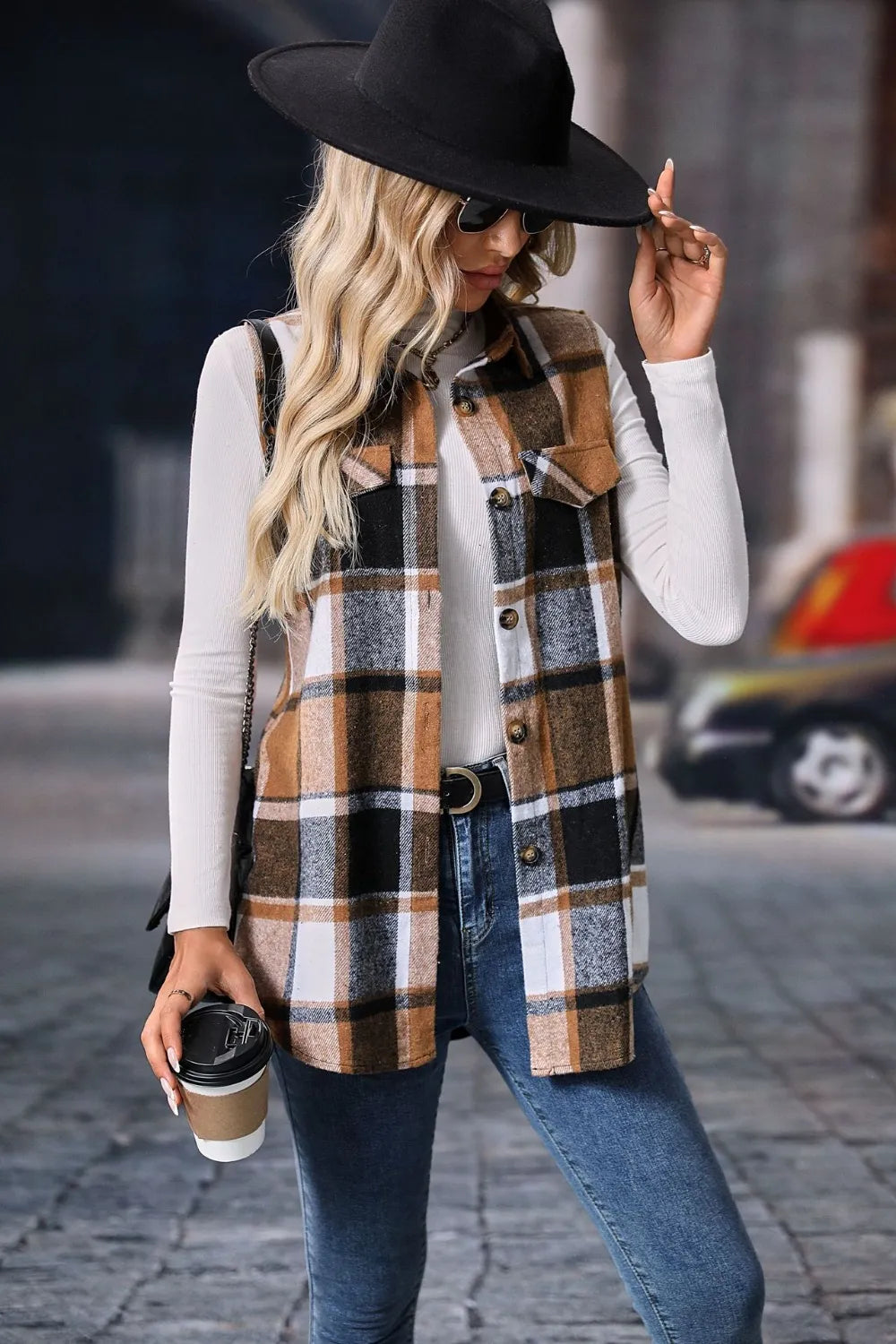 Fashorio Plaid Button Up Vest Coat