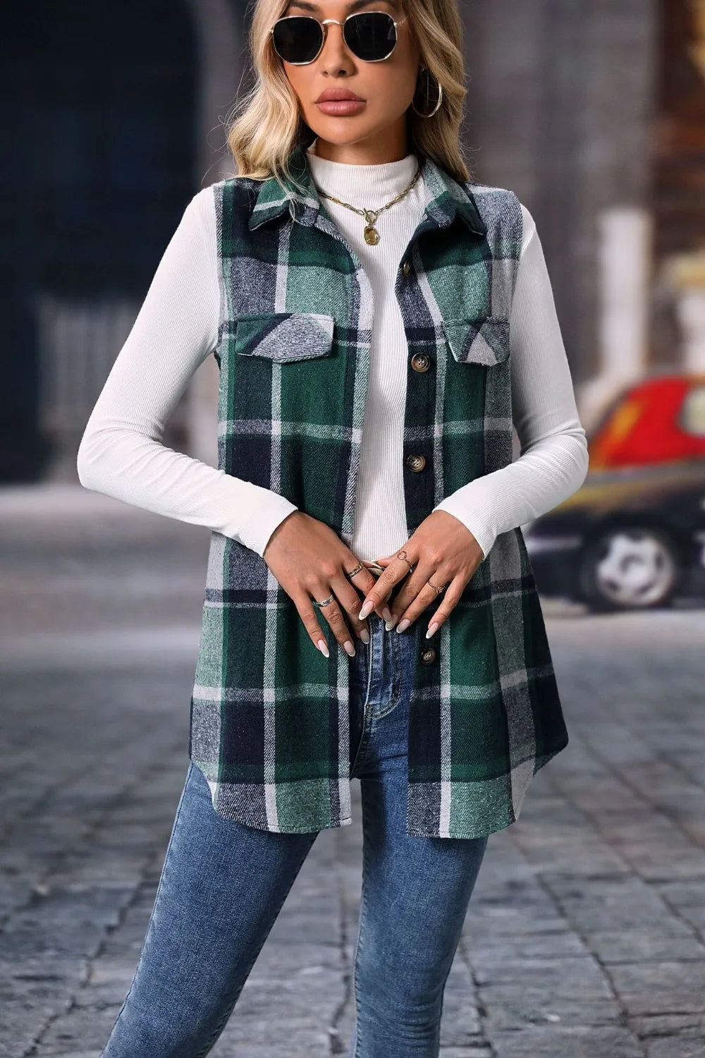 Fashorio Plaid Button Up Vest Coat