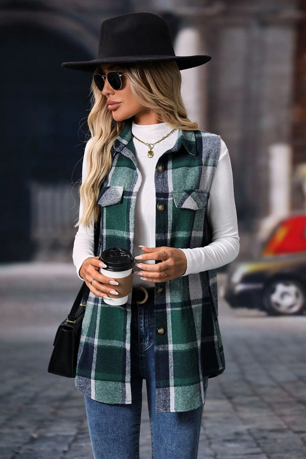 Fashorio Plaid Button Up Vest Coat