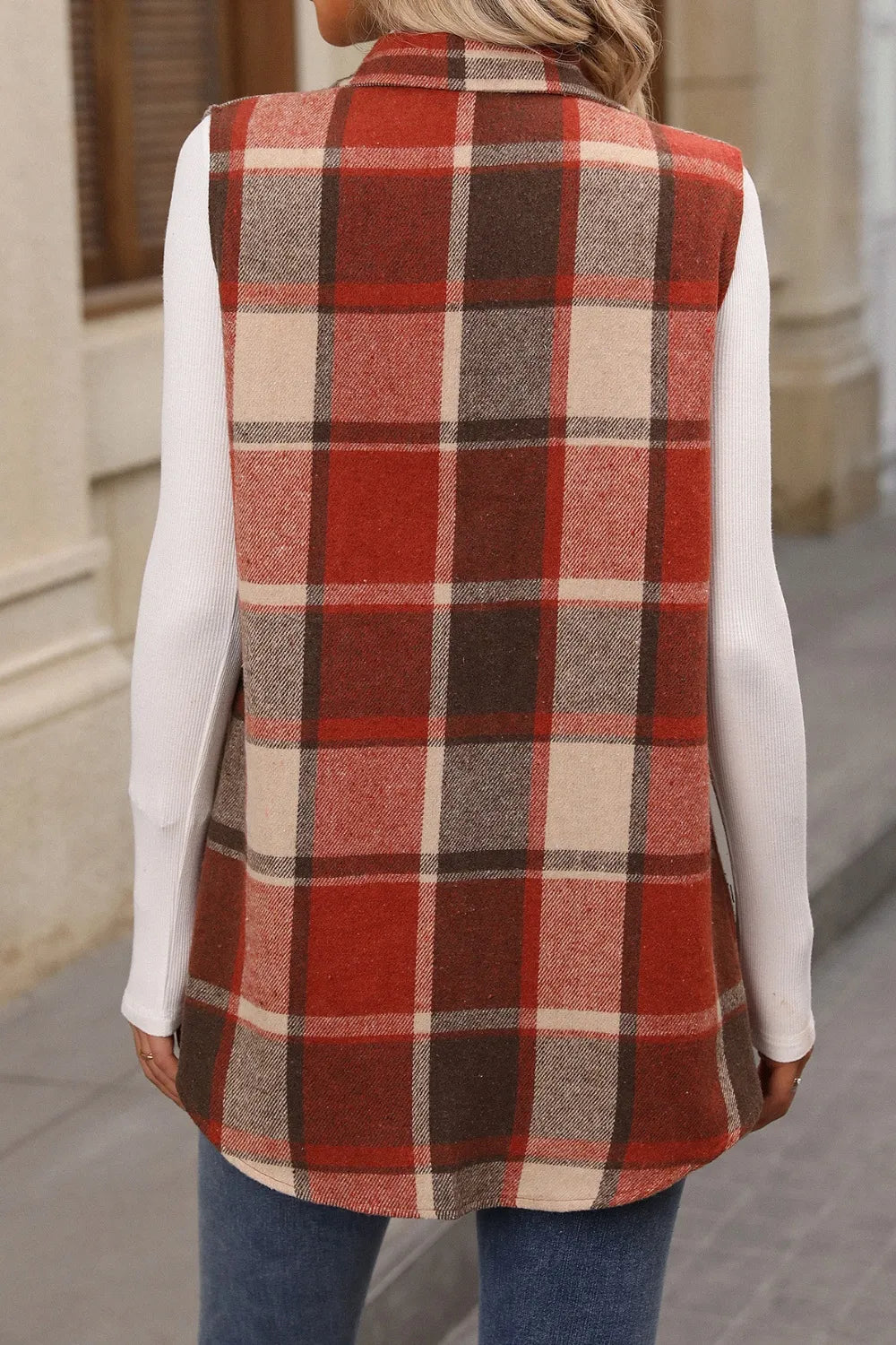 Fashorio Plaid Button Up Vest Coat