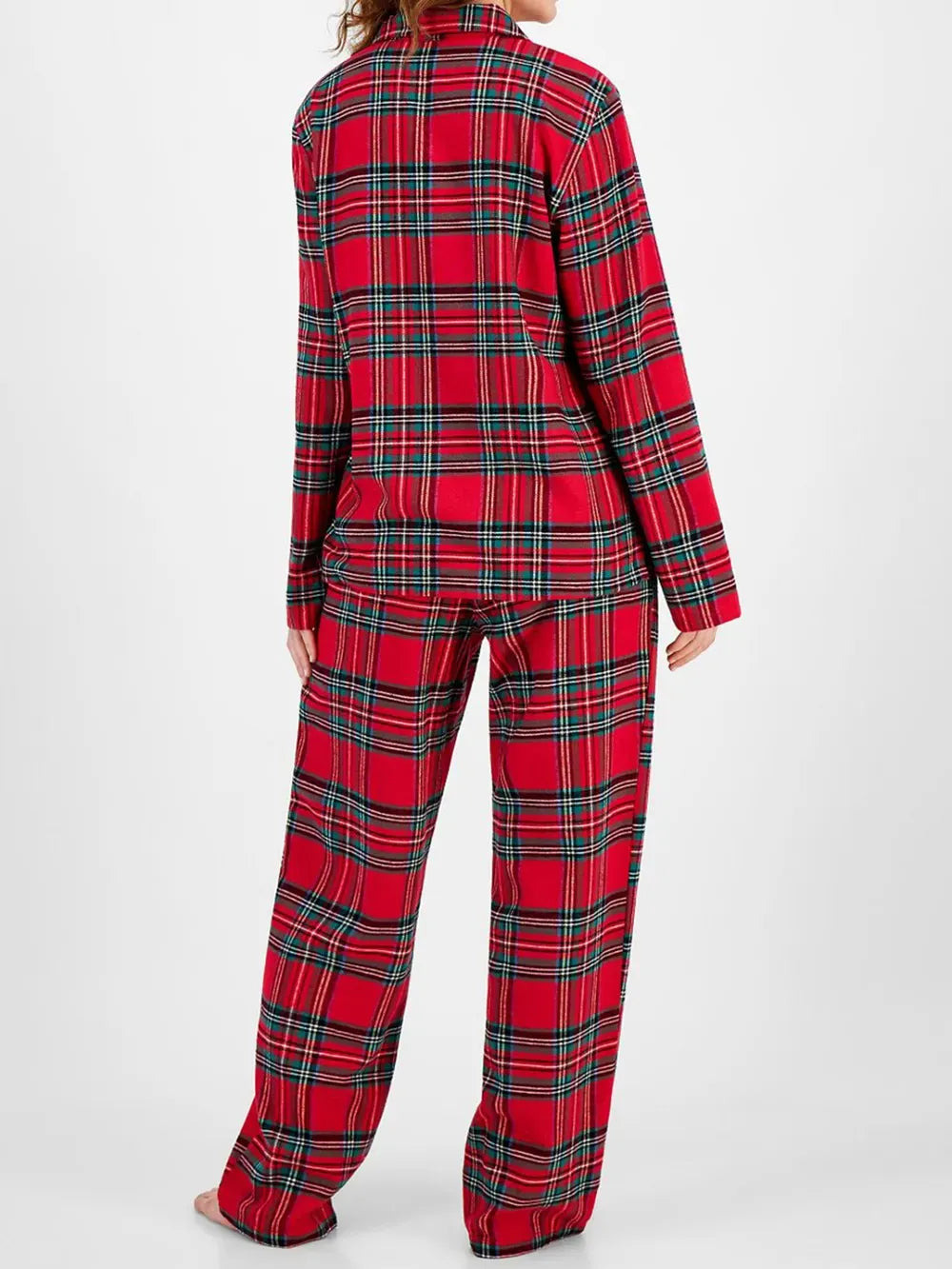Fashorio Plaid Collared Neck Button Up Top and Pants Lounge Set