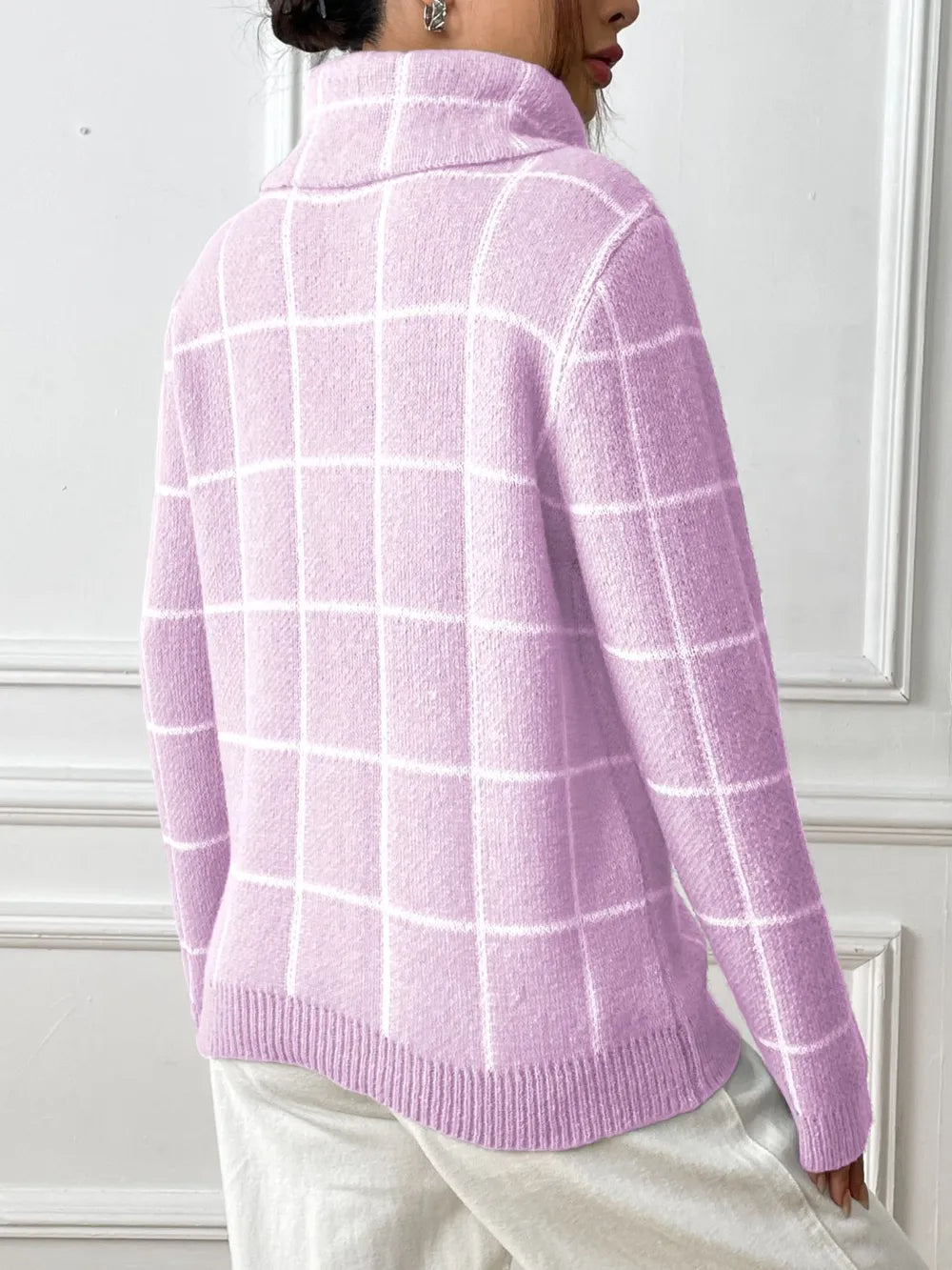 Fashorio Plaid Turtleneck Long Sleeve Sweater