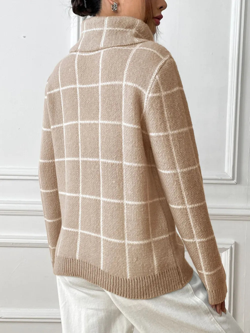Fashorio Plaid Turtleneck Long Sleeve Sweater