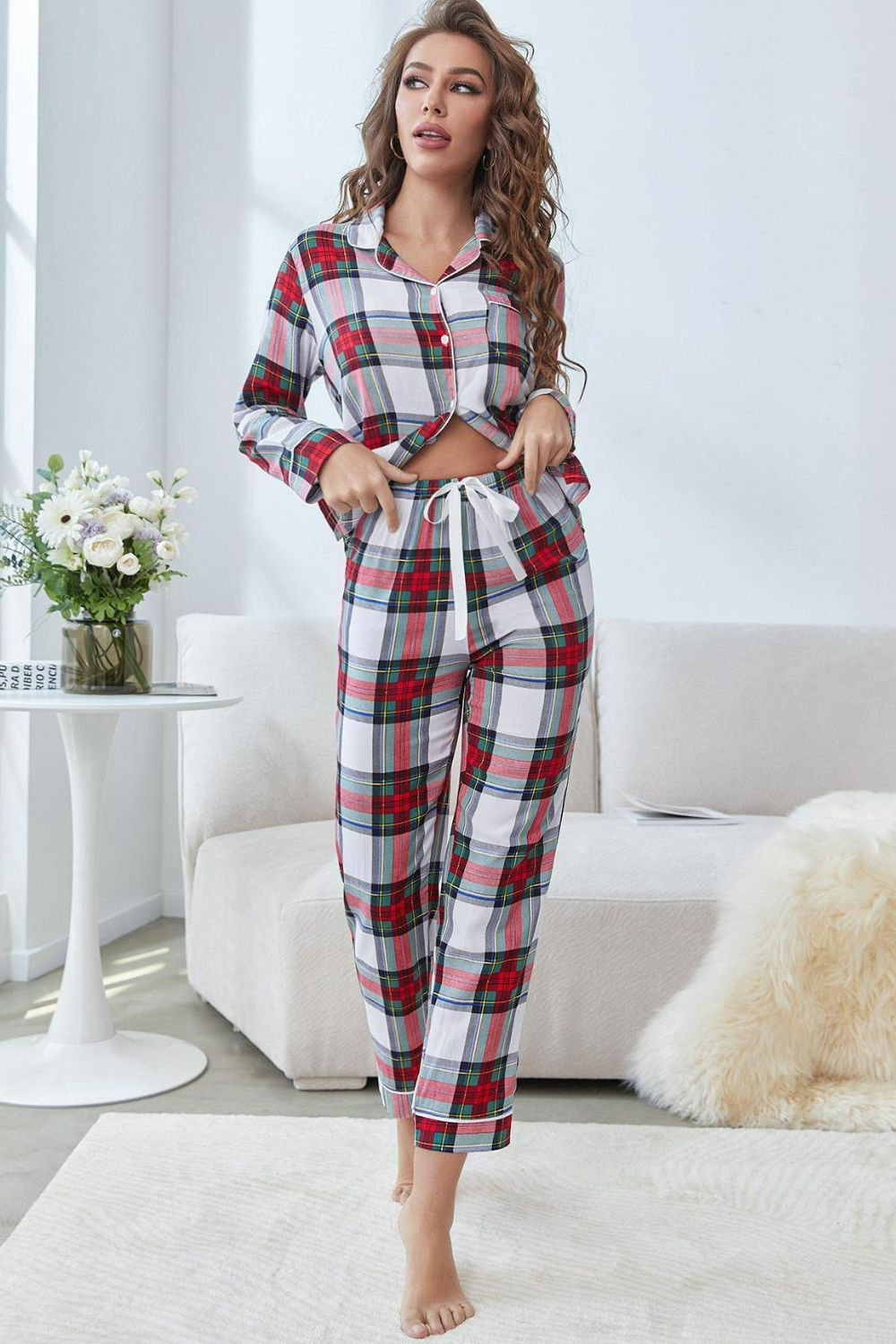 Fashorio Plaid / XS Plaid Button Front Top and Pants Lounge Set