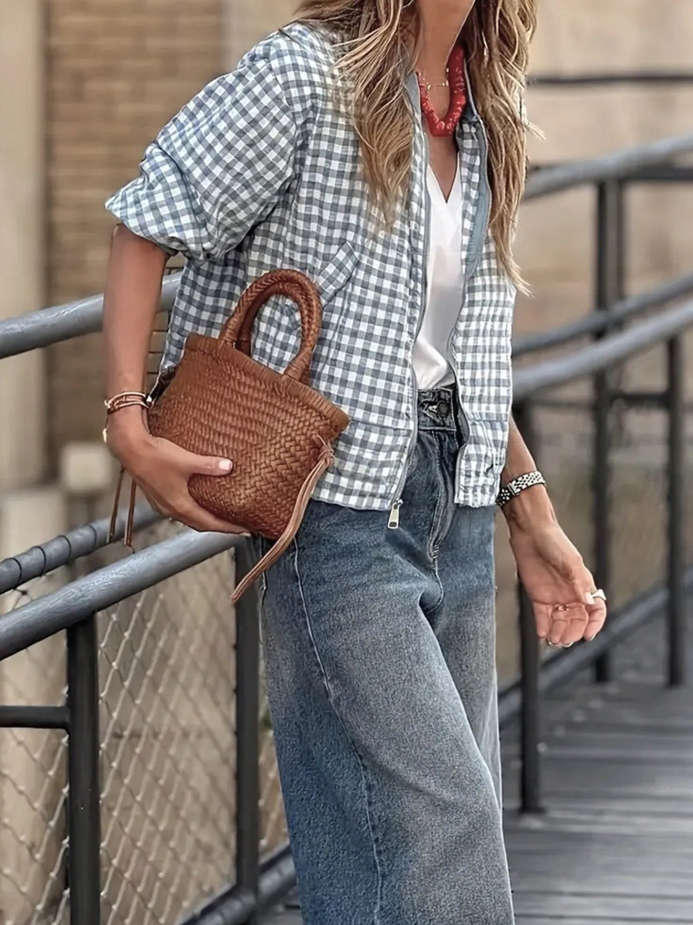 Fashorio Plaid Zip-Up Long Sleeve Jacket – Lightweight Casual Layer