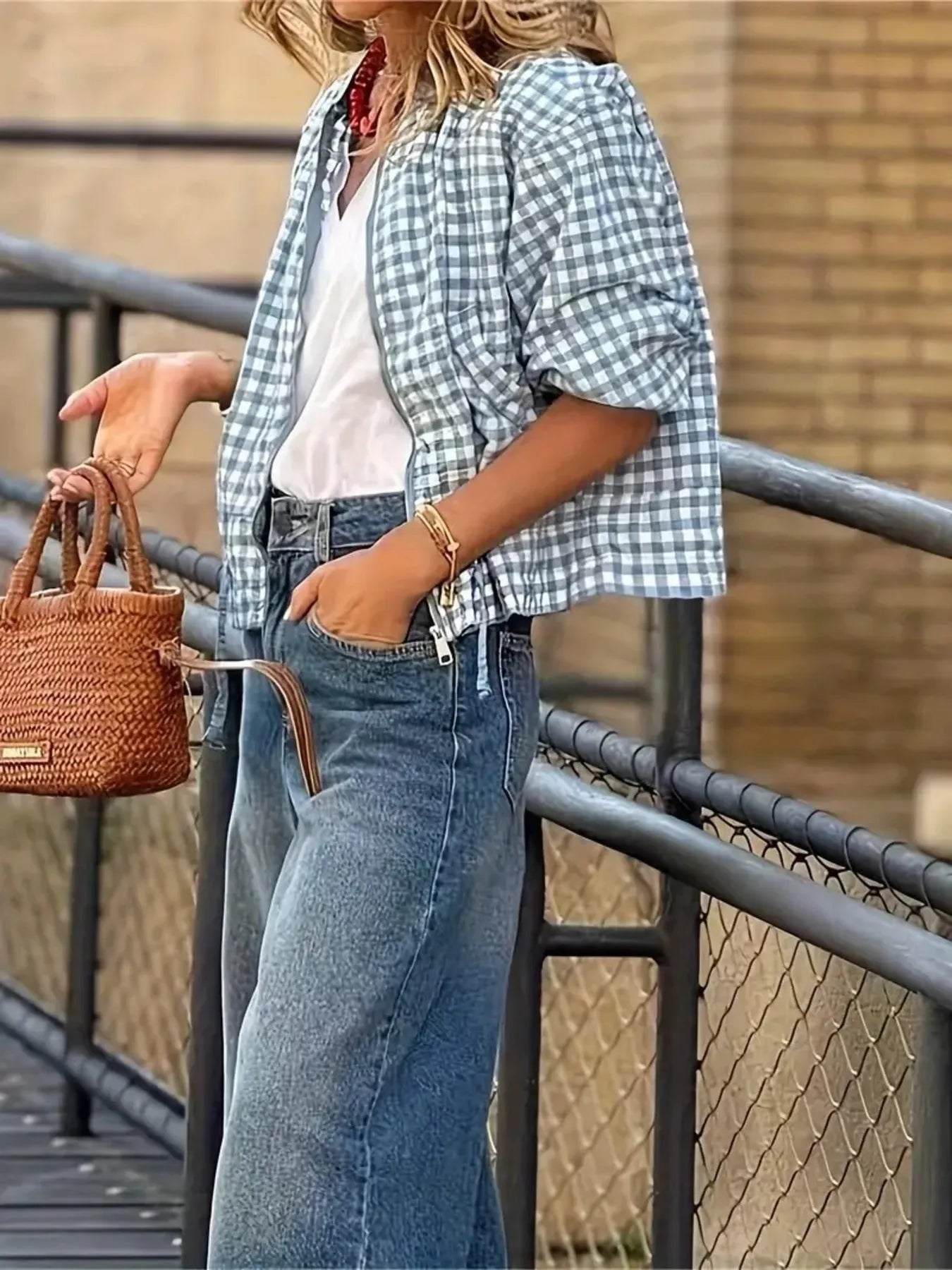 Fashorio Plaid Zip-Up Long Sleeve Jacket – Lightweight Casual Layer