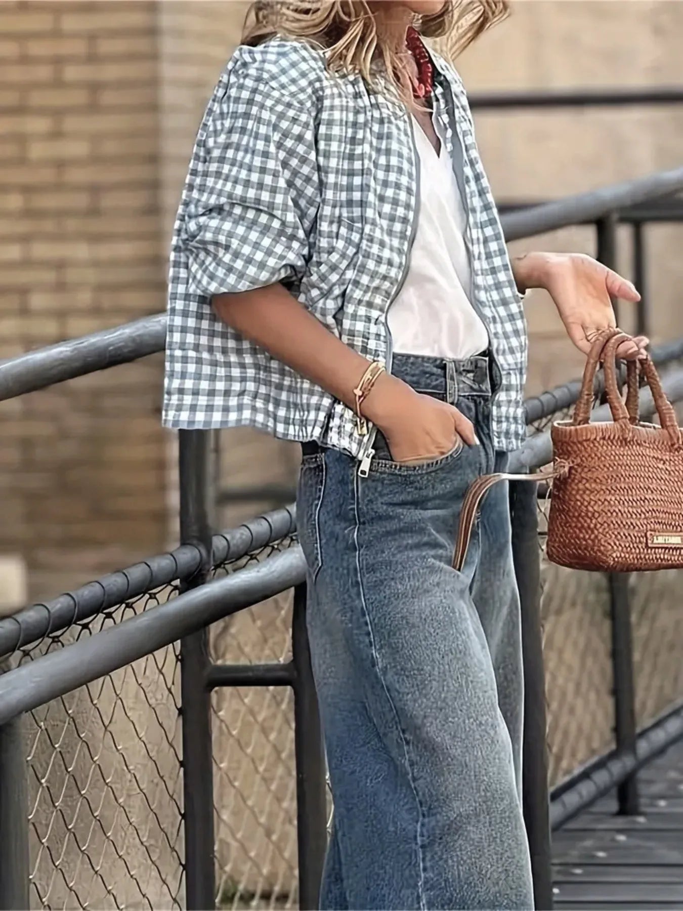 Fashorio Plaid Zip-Up Long Sleeve Jacket – Lightweight Casual Layer