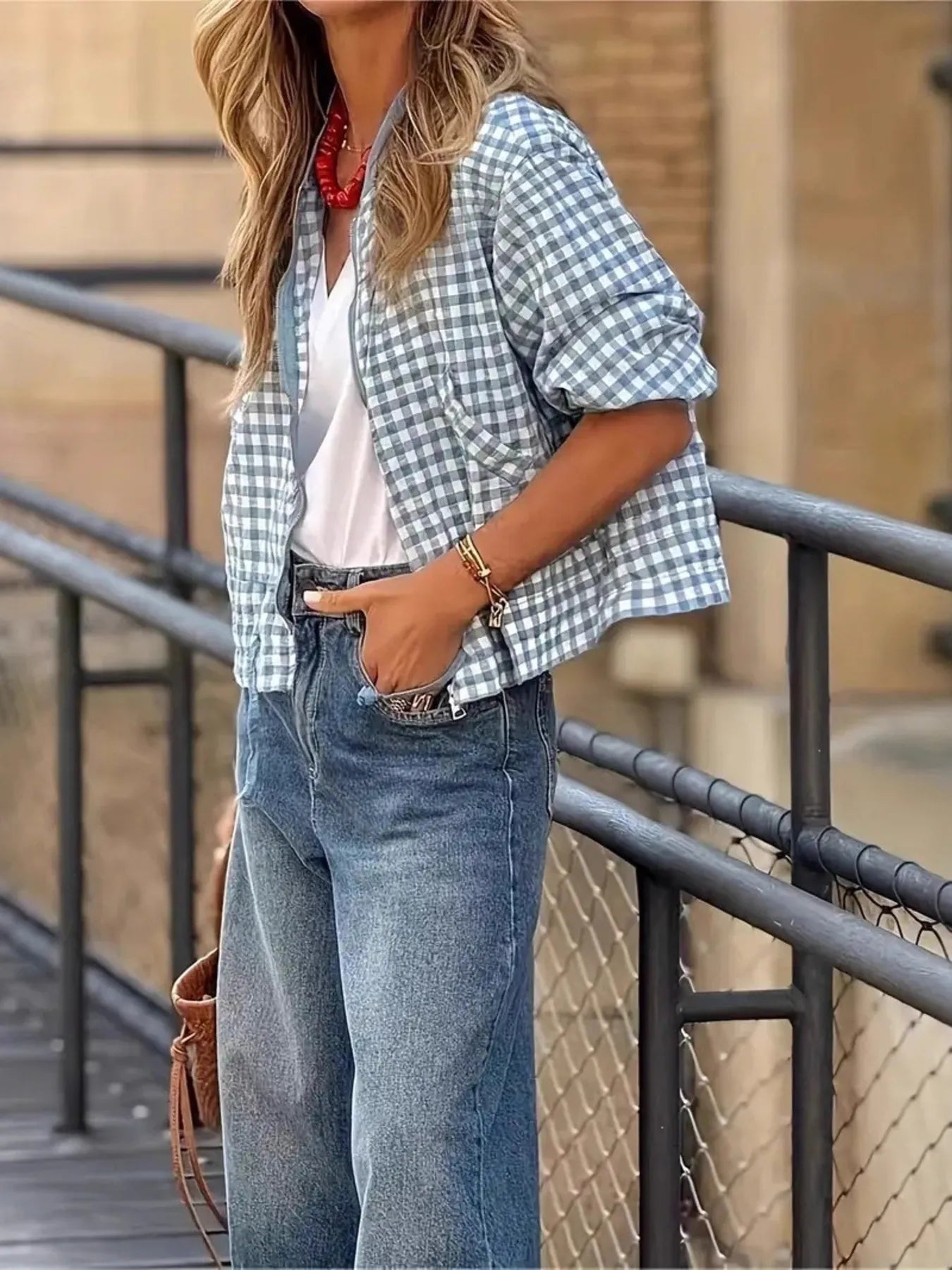 Fashorio Plaid Zip-Up Long Sleeve Jacket – Lightweight Casual Layer