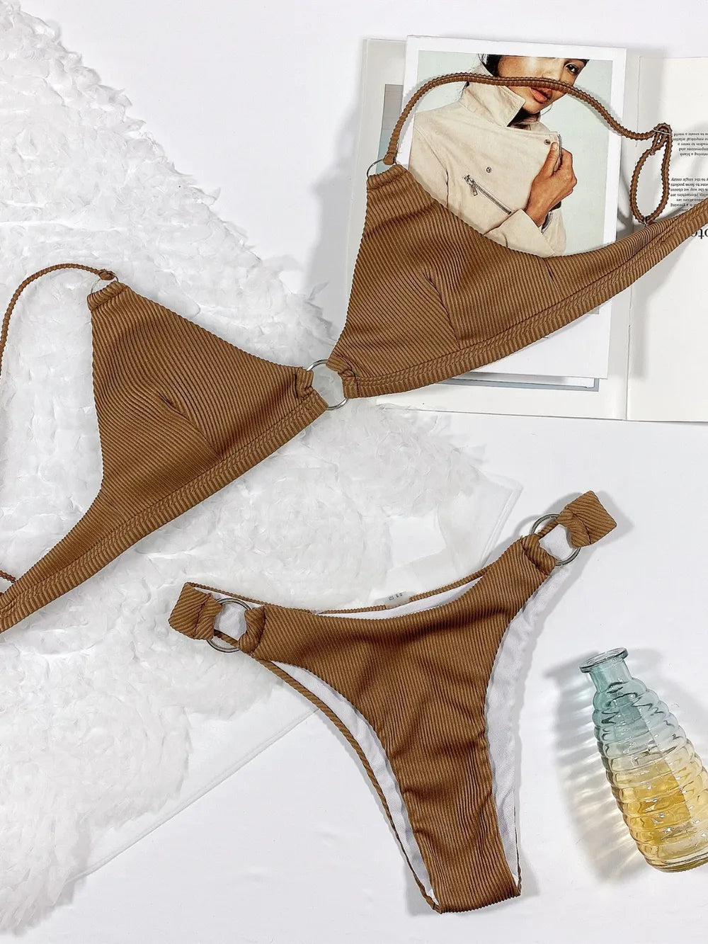 Fashorio Plunge Spaghetti Strap Swim Set