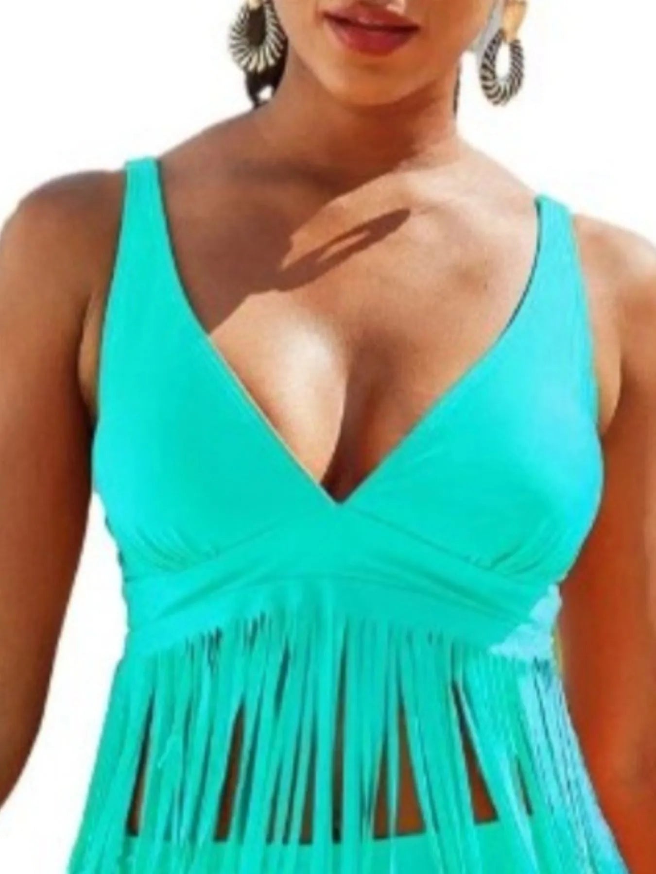 Fashorio Plus Size Fringe V-Neck Tankini Swim Set