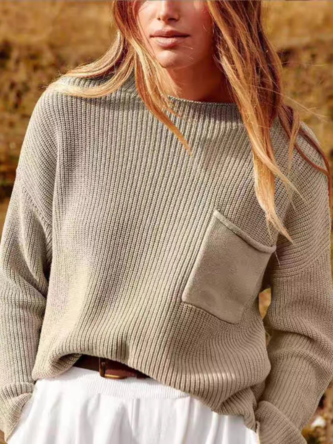 Fashorio Pocket Detail Dropped Shoulder Sweater