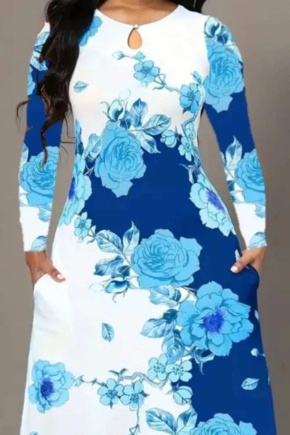 Fashorio Pocketed Printed Long Sleeve Dress