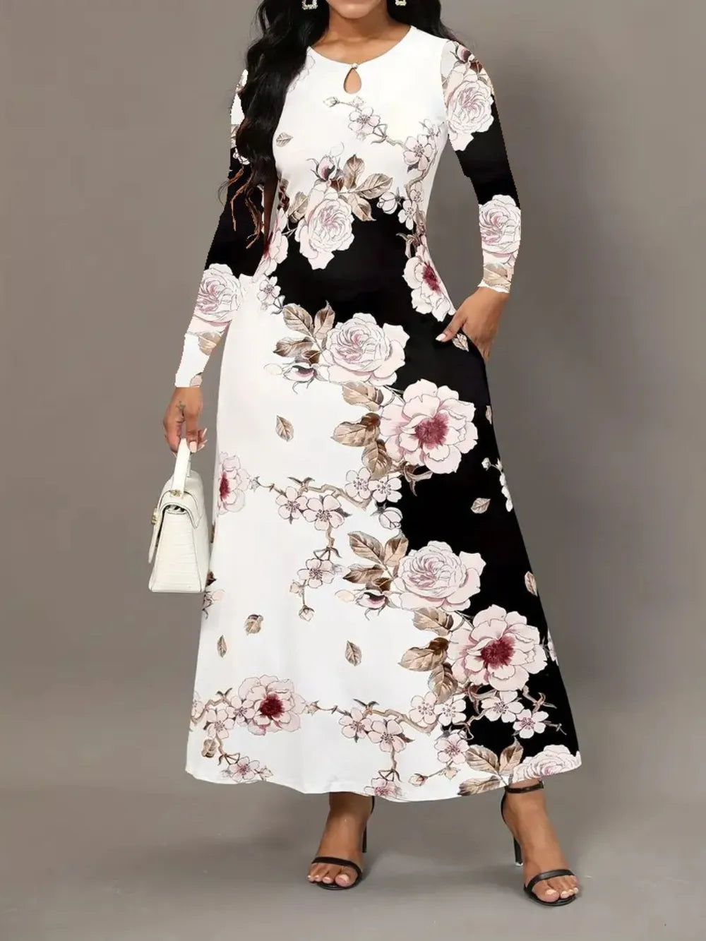 Fashorio Pocketed Printed Long Sleeve Dress