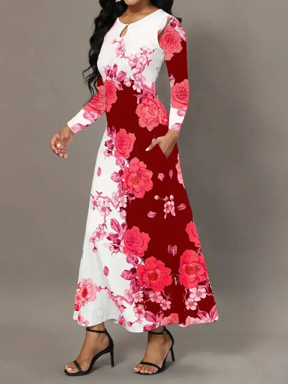 Fashorio Pocketed Printed Long Sleeve Dress
