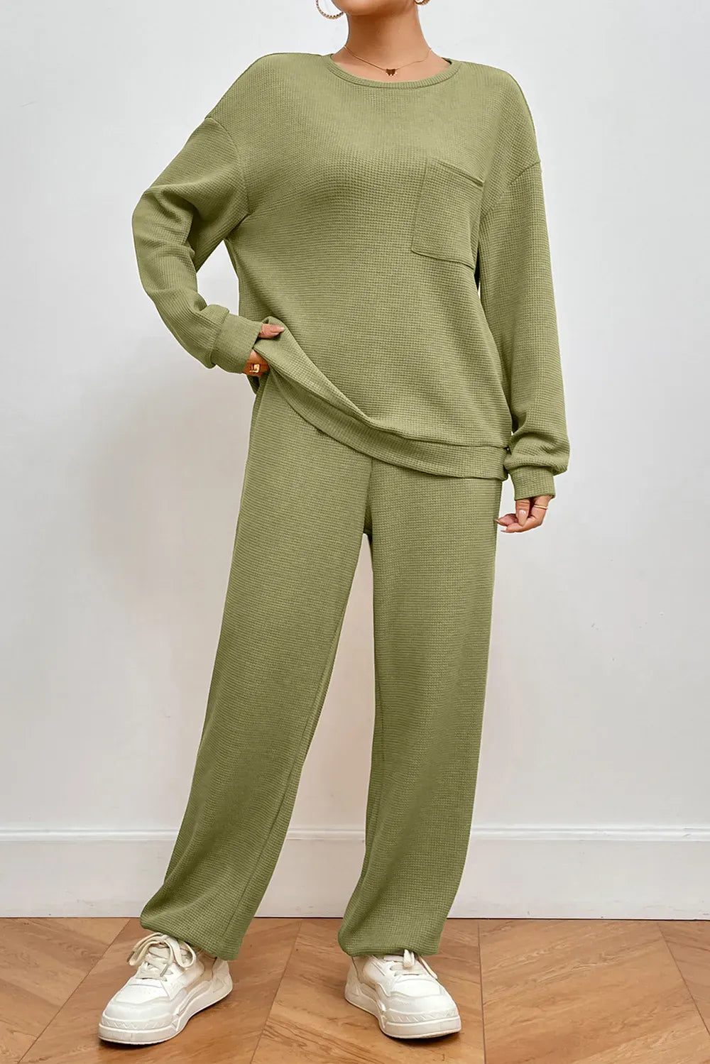 Fashorio Pocketed Round Neck Top and Pants Lounge Set