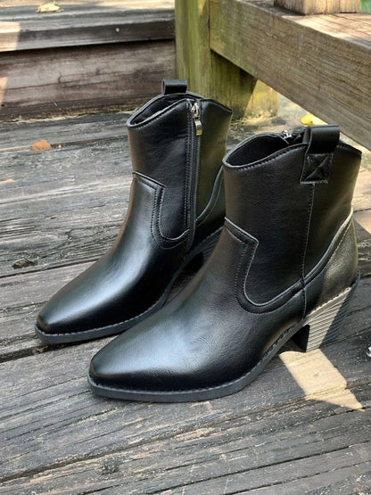 Point Toe Block Heels Boots - Fashorio
