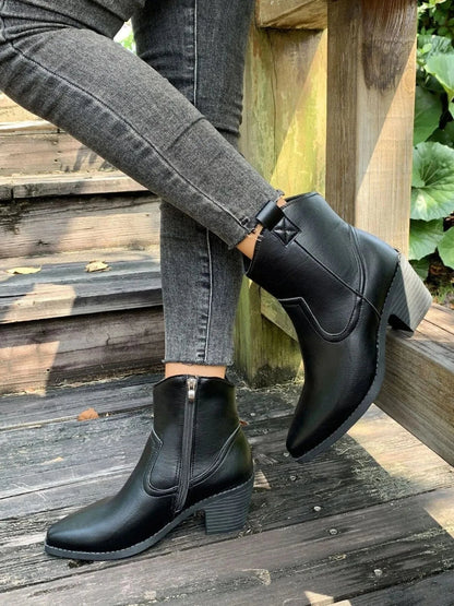 Point Toe Block Heels Boots - Fashorio