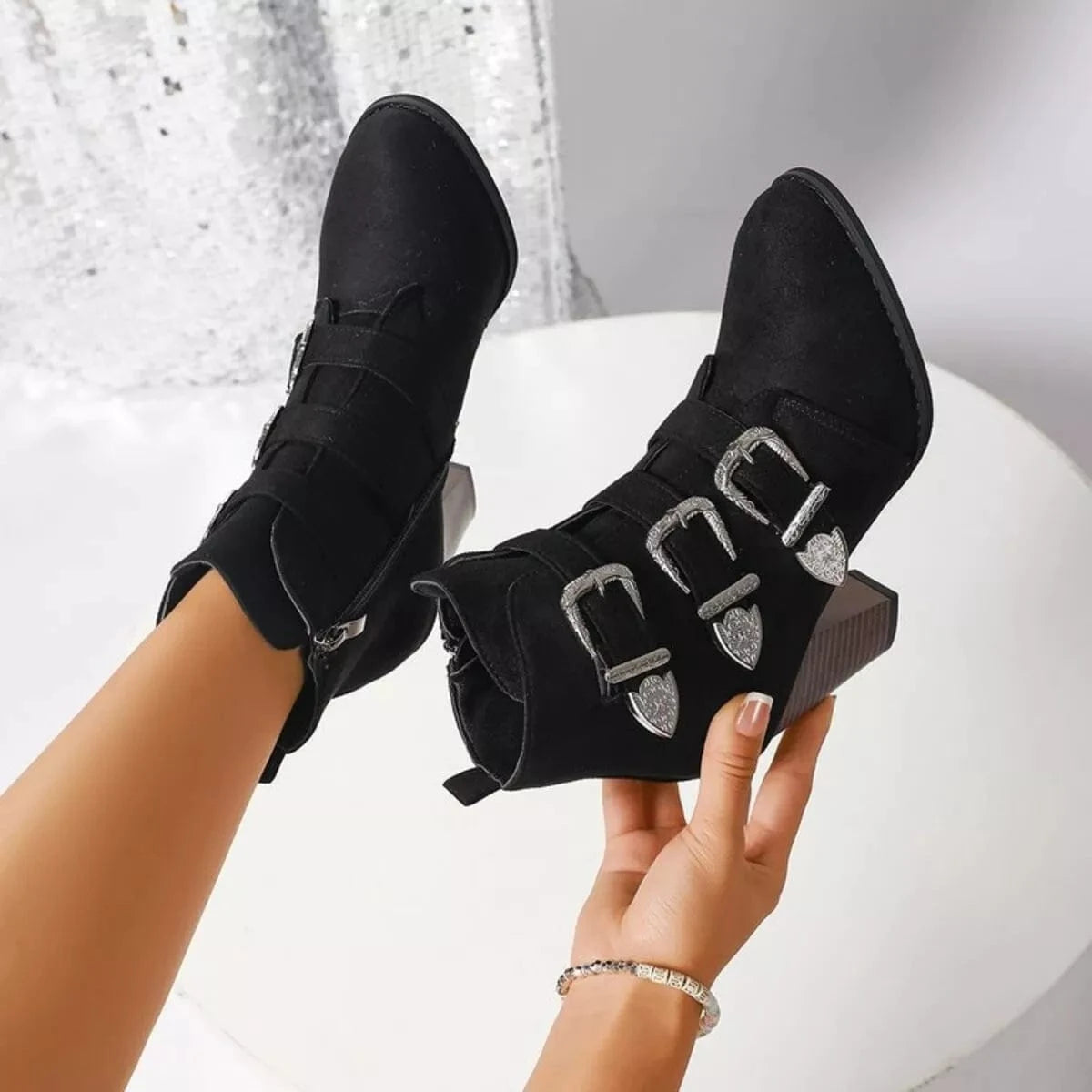 Point Toe Block Heels Boots - Fashorio