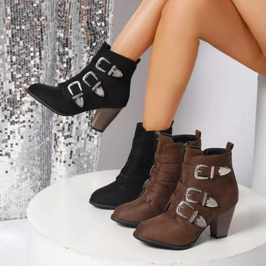 Point Toe Block Heels Boots - Fashorio