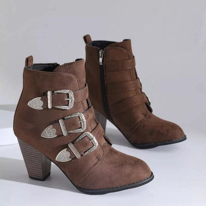 Point Toe Block Heels Boots - Fashorio