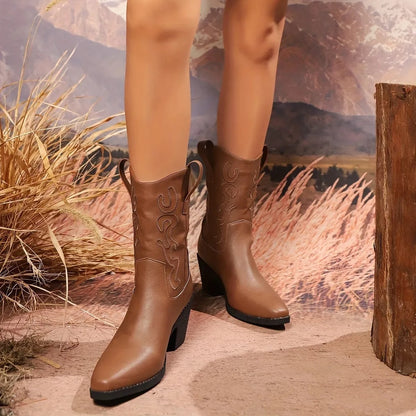 Point Toe Block Heels Boots - Fashorio