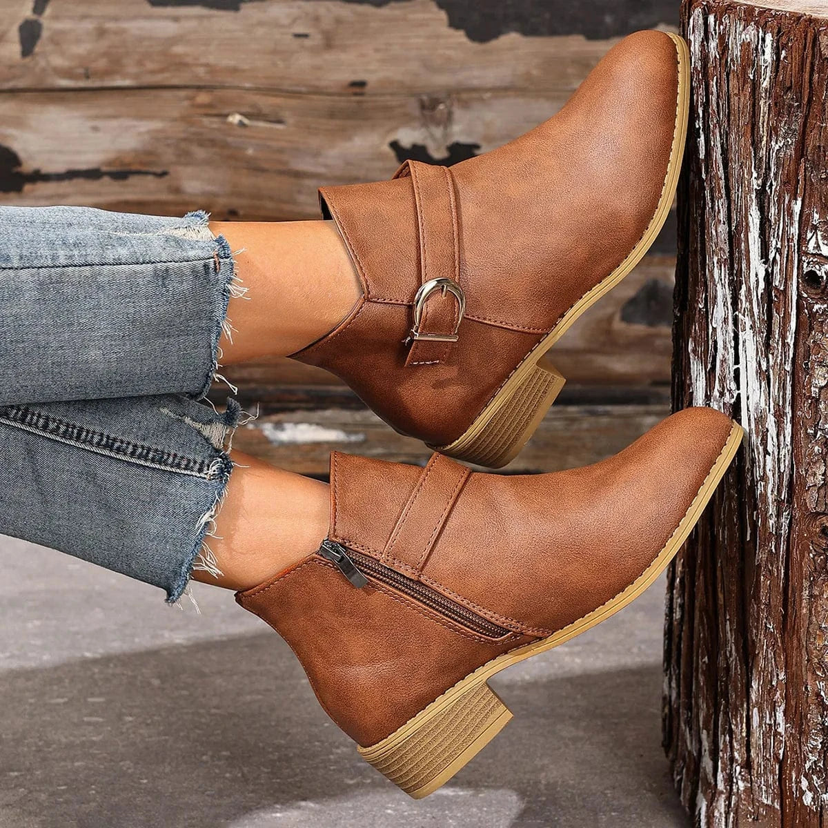 Fashorio Point Toe Block Heels Boots