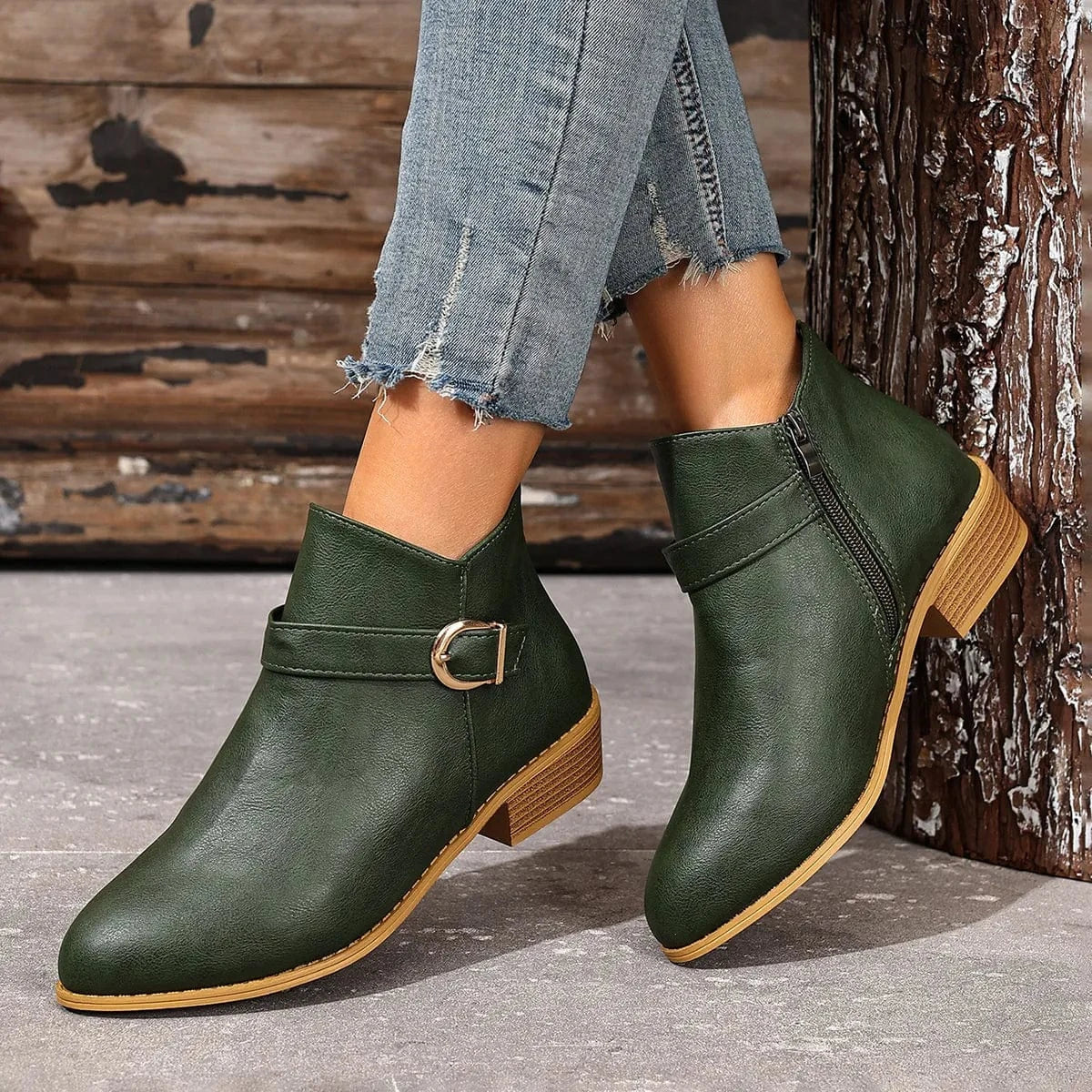 Fashorio Point Toe Block Heels Boots