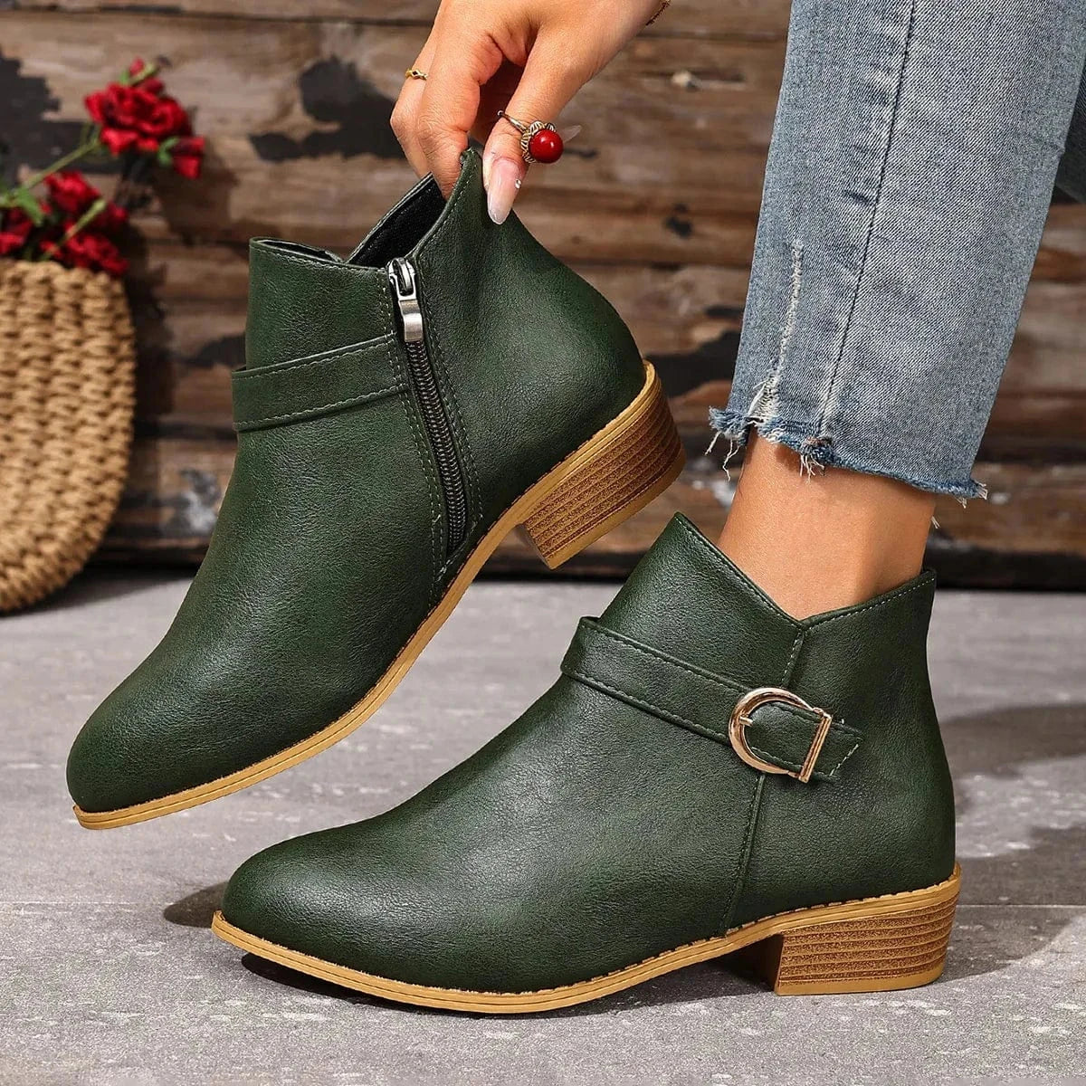 Fashorio Point Toe Block Heels Boots