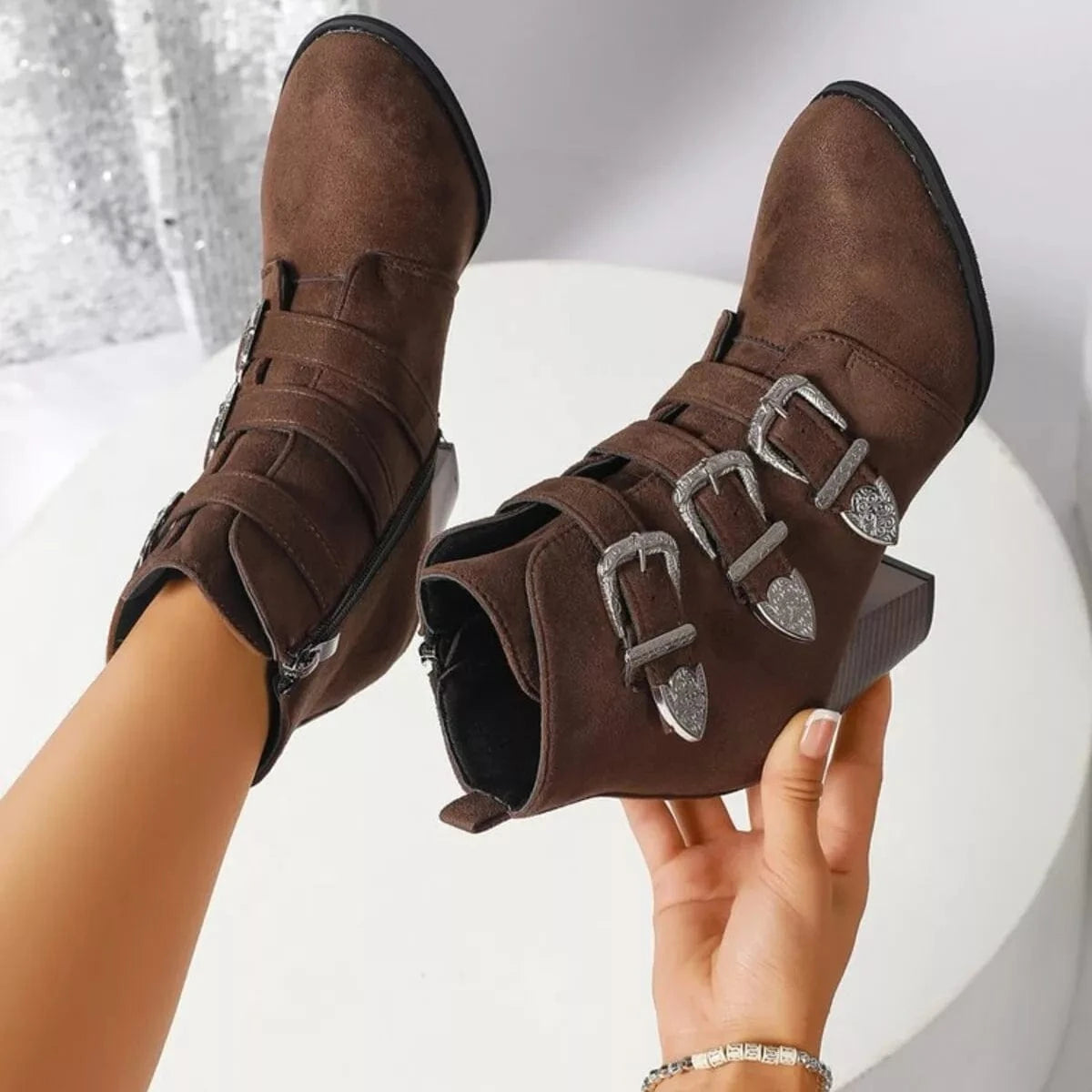 Fashorio Point Toe Block Heels Boots