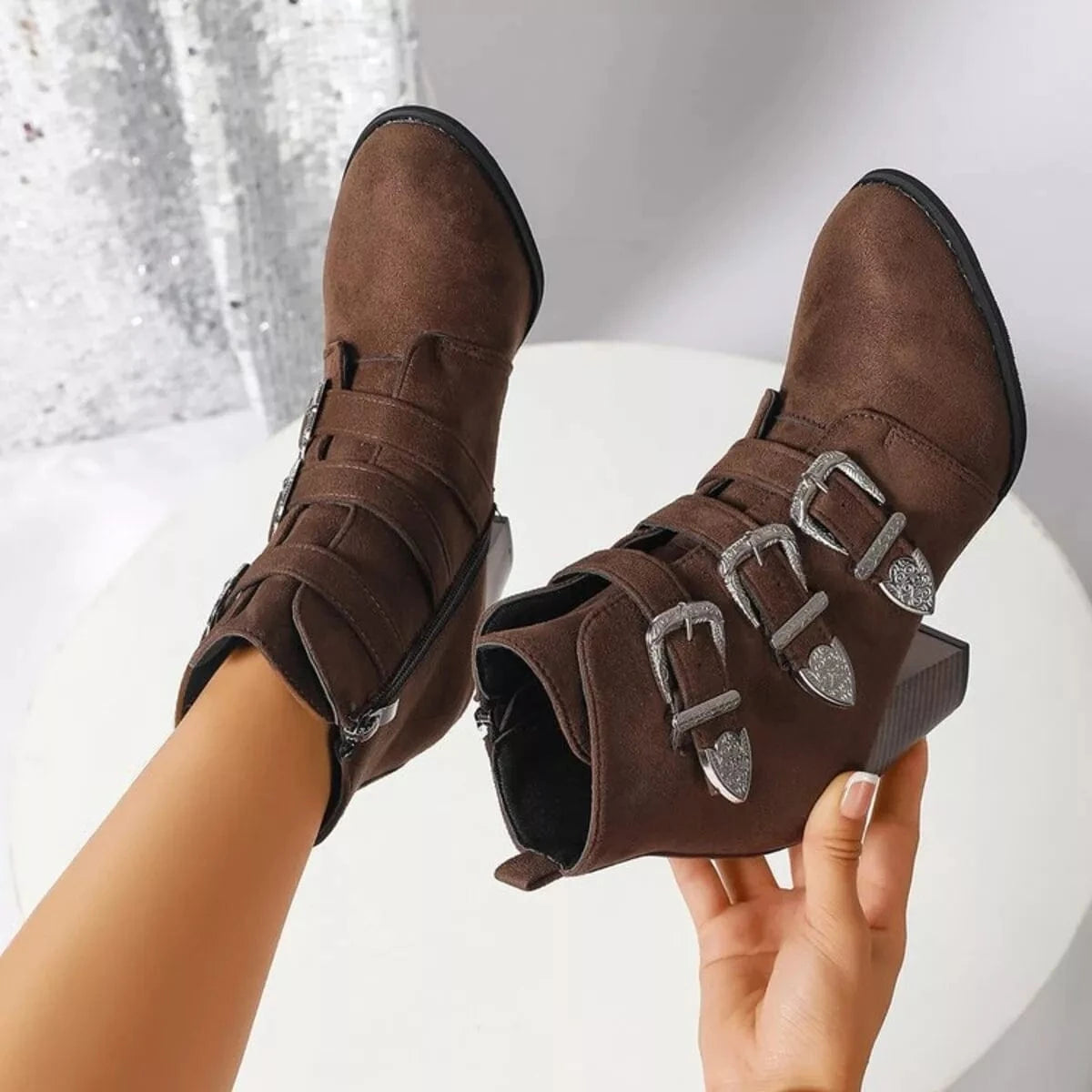 Fashorio Point Toe Block Heels Boots