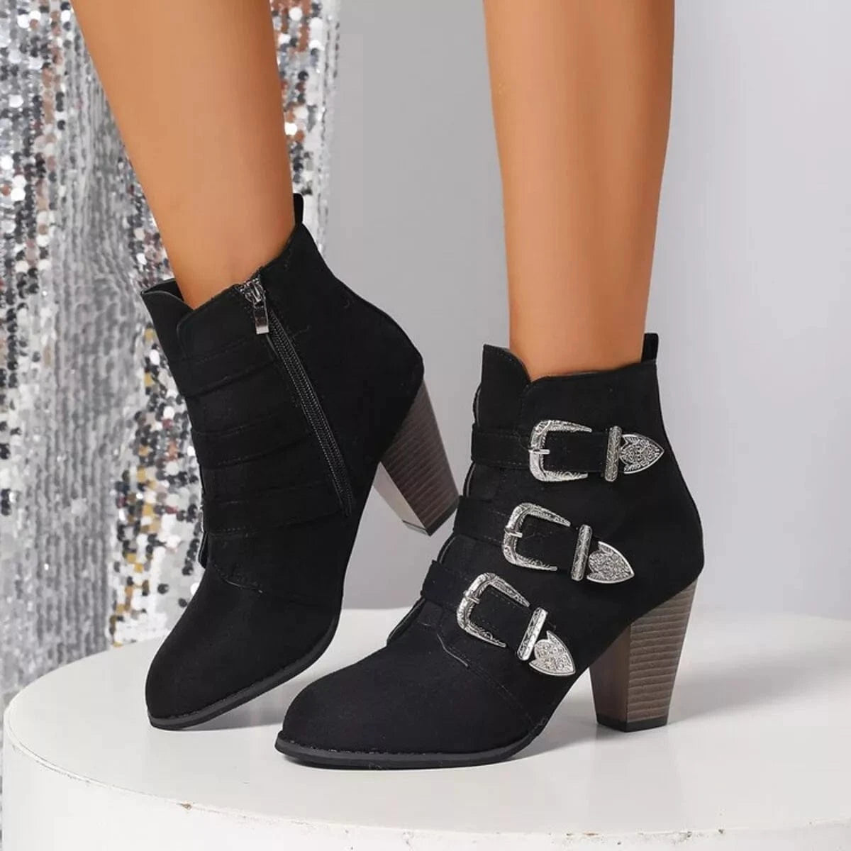 Fashorio Point Toe Block Heels Boots