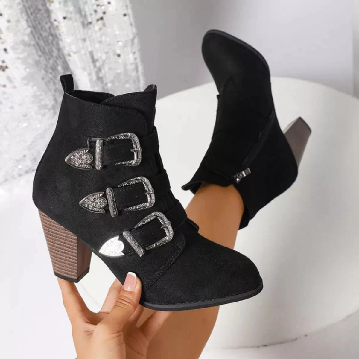 Fashorio Point Toe Block Heels Boots