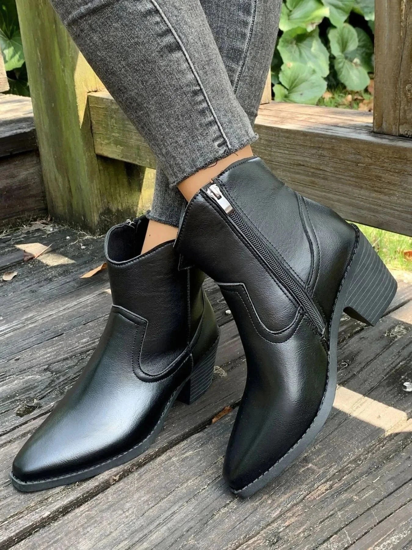 Fashorio Point Toe Block Heels Boots