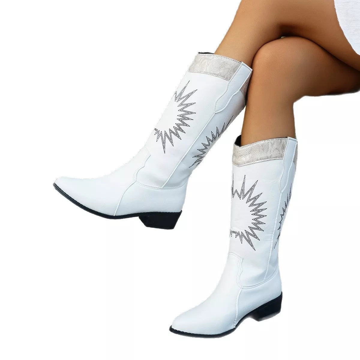 Fashorio Point Toe Block Heels Boots