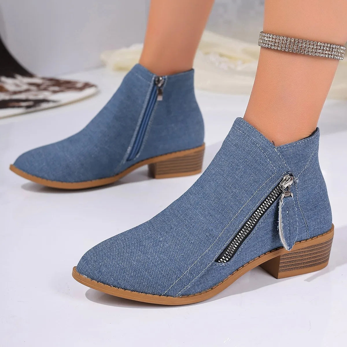 Fashorio Point Toe Block Heels Boots