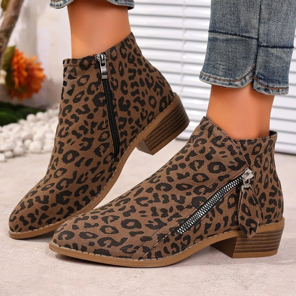Fashorio Point Toe Block Heels Boots