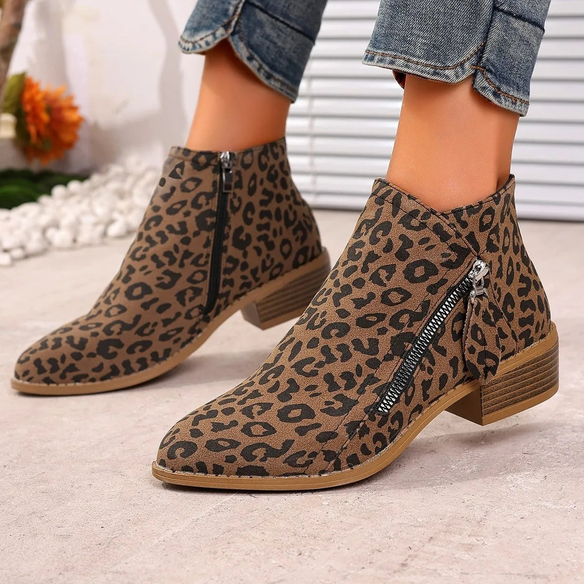 Fashorio Point Toe Block Heels Boots
