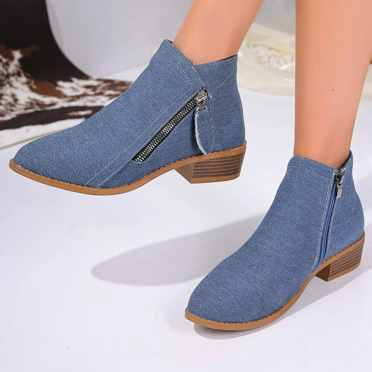 Fashorio Point Toe Block Heels Boots