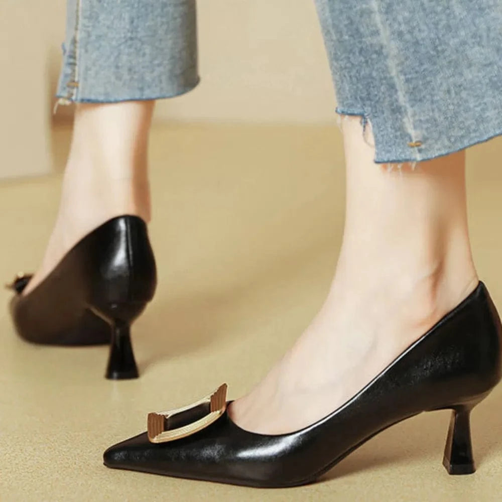 Point Toe Flare Heel Pumps - Fashorio