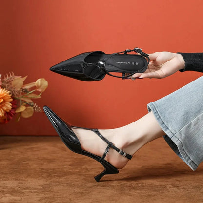 Point Toe Flare Heel Slingback Pumps - Fashorio